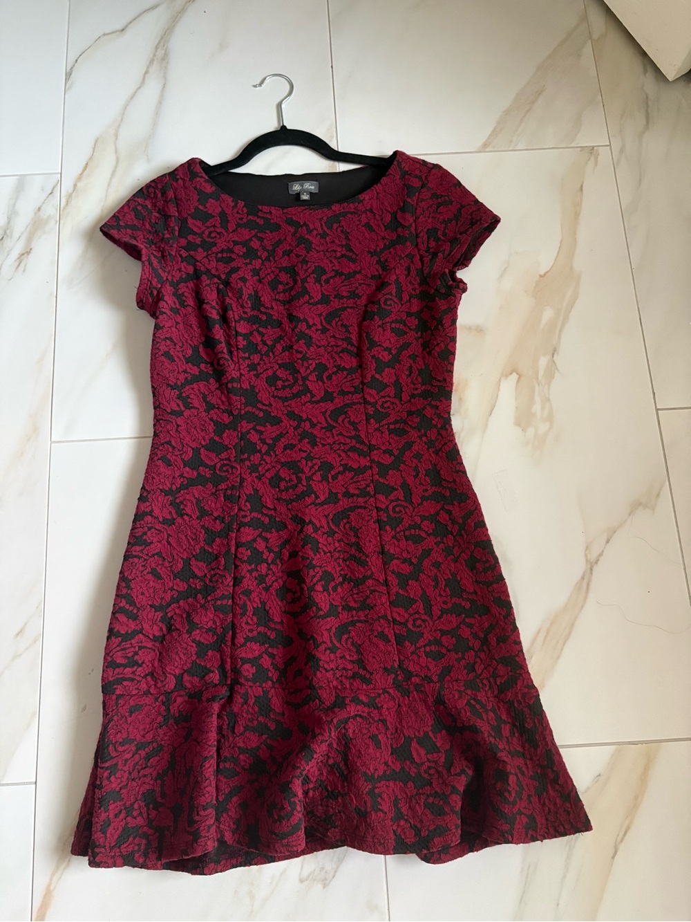 Lily Rose Women’s Medium Burgundy Black Floral Fit & Flare Dress